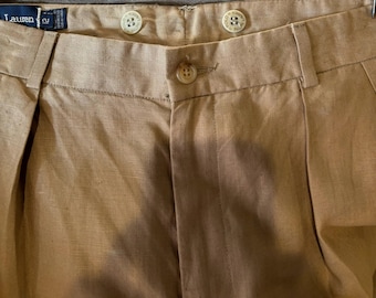 90s Lauren Ralph Lauren Womens 10 Linen White Wide Leg Pants