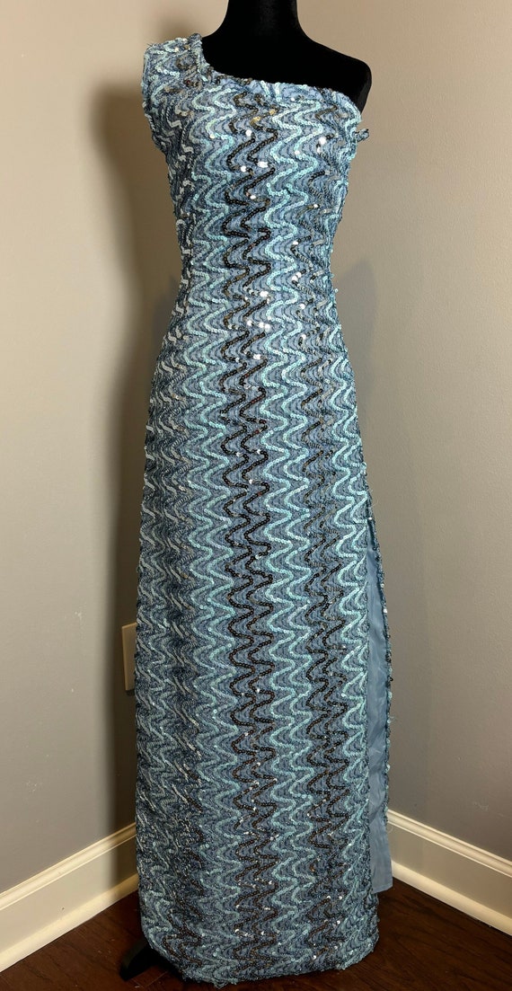 Vintage 80s Blue Sequin Gown