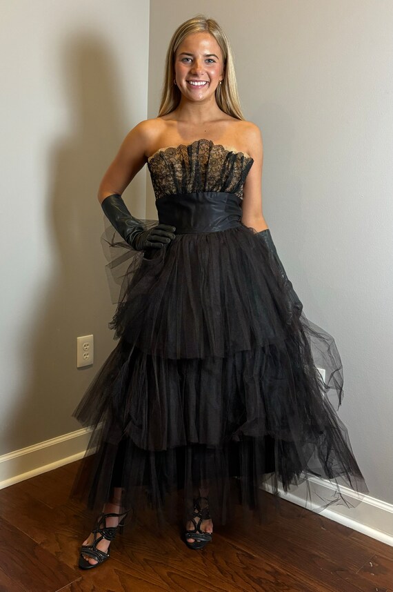 Vintage Black Tulle Blush Cocktail Dress - image 4