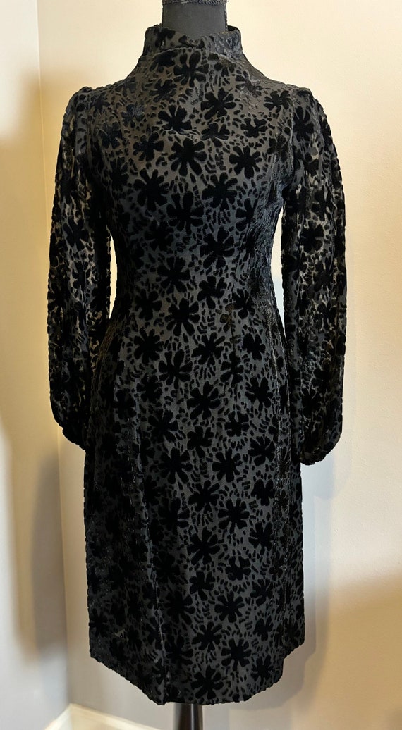 50's Custom Black Burnout Velvet Cocktail Dress