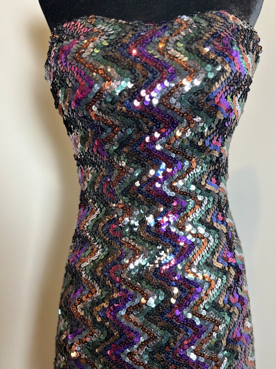 80s Strapless Solid Sequin Column Dress - image 2