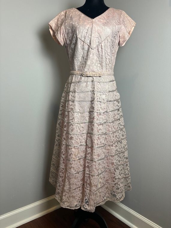 Gorgeous Vintage Lace and Satin Cocktail Dress - image 1