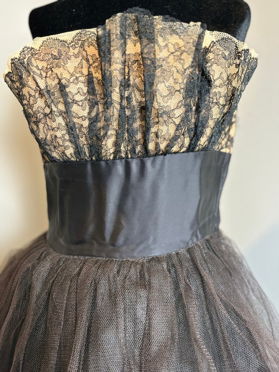 Vintage Black Tulle Blush Cocktail Dress - image 6