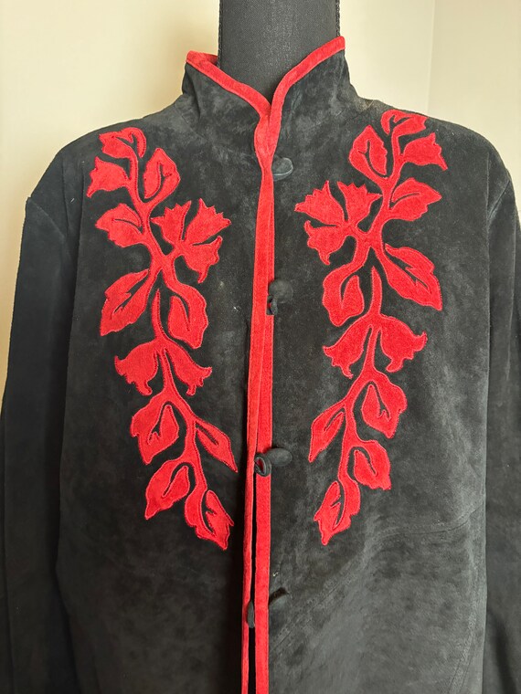 Asian Inspired Vintage Black/Red Suede Jacket - image 3