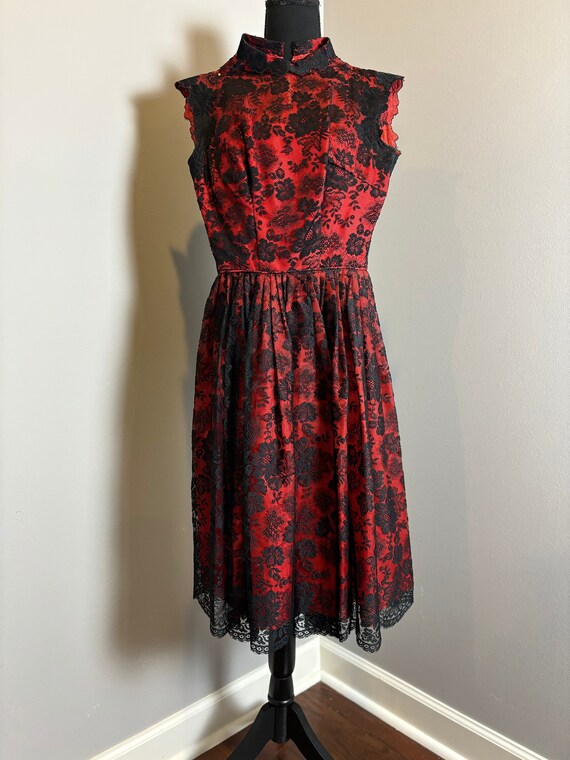 Red and Black Lace 50s Cocktail Dress