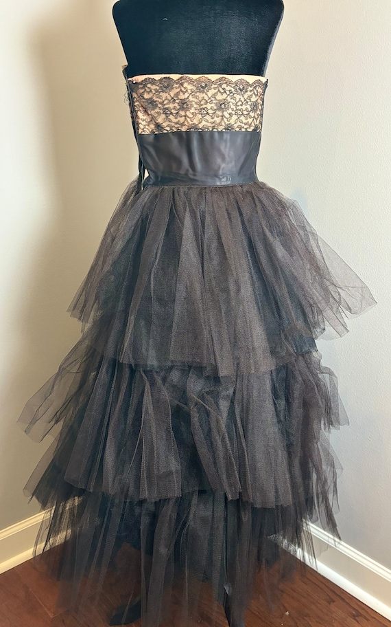 Vintage Black Tulle Blush Cocktail Dress - image 3