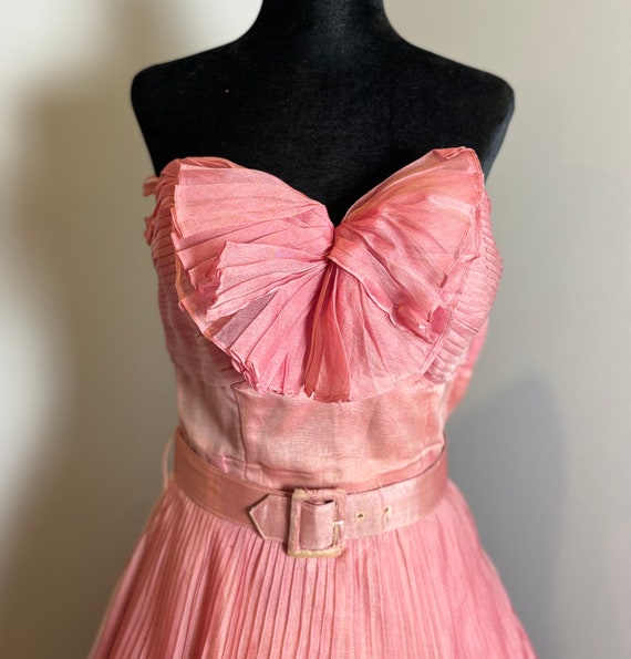 Vintage Pink Accordion Pleated Cocktail Dress