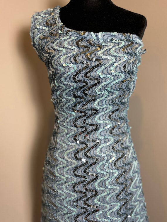 Vintage 80s Blue Sequin Gown - image 3