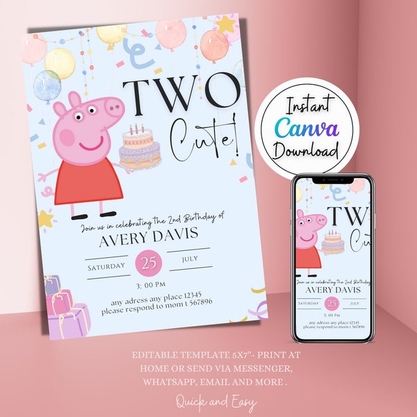 Peppa Pastel Colors - Editable Theme Party Invitation