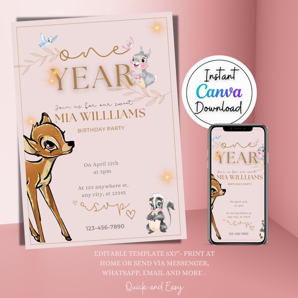 Bambi and friends - Editable Theme Party Invitation