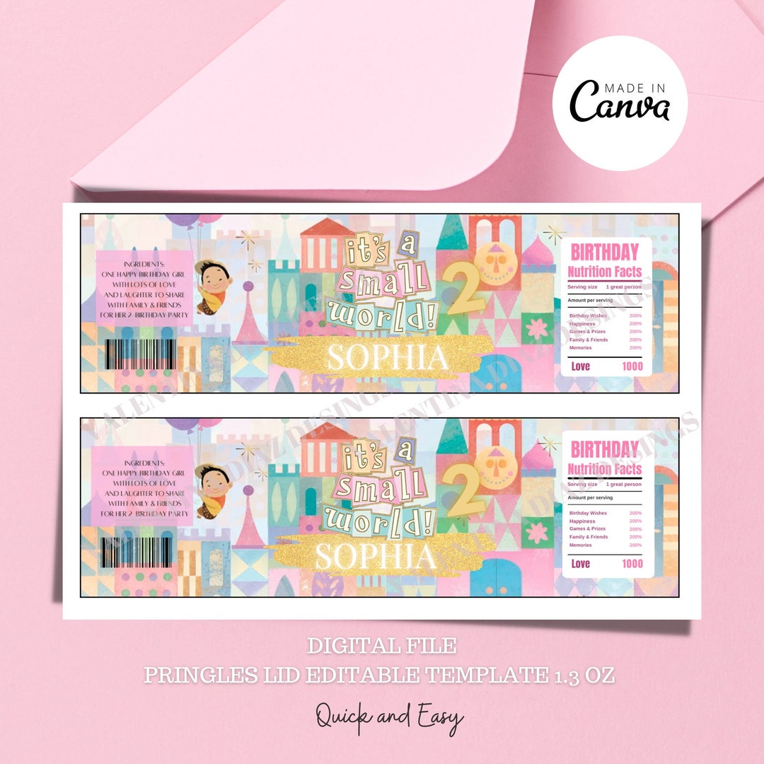 Pringles Label Template its a Small World Theme Party 2 - Etsy