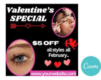 Valentine’s lash  flyer | valentine’s sale flyer |canva template |digital download