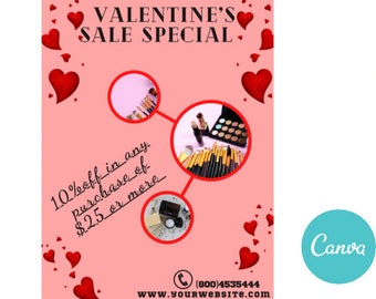 Valentine’s make up  flyer | valentine’s sale flyer |canva template |digital download