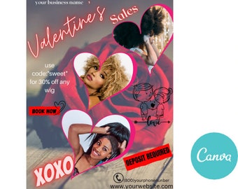 Valentine’s wig  flyer | valentine’s sale flyer |canva template |digital download