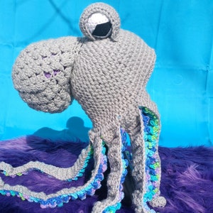 Crochet Octopus Kraken Hat Beanie Festival Costume Piece Gray with Multicolor Tentacles