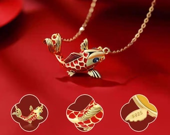 Gold Koi Fish Pendent Necklace, SS925 Silver Good fortune Necklace, Red  Koi Goldfish Fish Necklace, Valentines, Mothers, AnniversaryDayGift