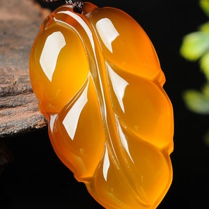Natural yellow chalcedony pendant gold branch jade leaf , with certificate