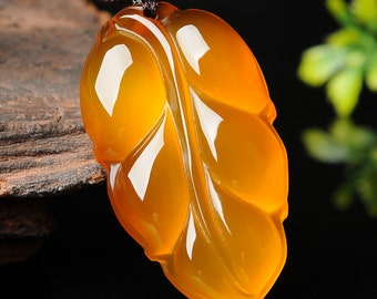 Natural yellow chalcedony pendant gold branch jade leaf , with certificate