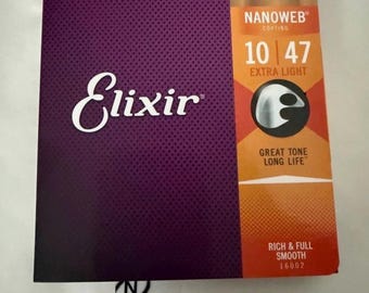 Elixir Acoustic Guitar Strings NanoWeb  Phosphorus Bronze 6 StringSet Extra Lihht  10ga to 47ga  16002