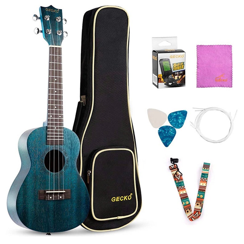 Blue Gecko Concert Ukulele Beginner Starter Kit Mahogany Concert Ukulele Nylon String Blue Concert Gecko Ukuele image 1