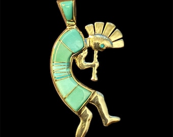 Stunning Hand Crafted Turquoise Sterling 925 Silver Kokopelli Lazuli Flute Player Drop Southwestern Santa Fe Jewelry Art Silv-Chain included