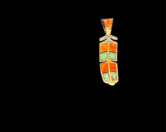 Stunning Hand Crafted Turquoise Sterling 925 Sterling Silver Feather Drop Lazuli Navajo Artist Southwestern Santa Fe Jewelry Art 6grams