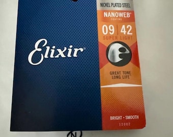 Elixir Electric Guitar Strings Nickel Plated Steel NANOWEB Coating Supper Light 9ga to 42ga 12002