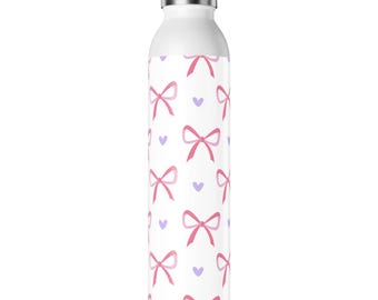 Pink Bow & Hearts Water Bottle | Stainless Steel 20 oz