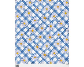 Blue Checkered Daisy Wrapping Paper