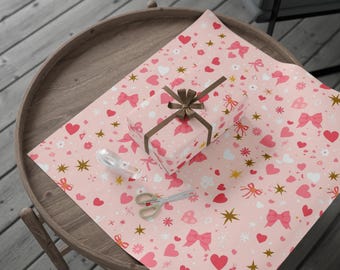 Pink Hearts and Bows Wrapping Paper | Valentine's Pattern Roll