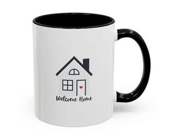 Welcome Home house illustration Mug | 11oz 15oz colored handle and rim