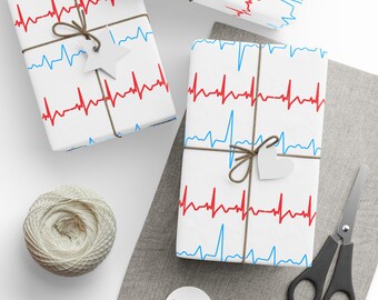 Cardiac EKG Pattern Wrapping Paper | Heartbeat Stripe Gift Wrap