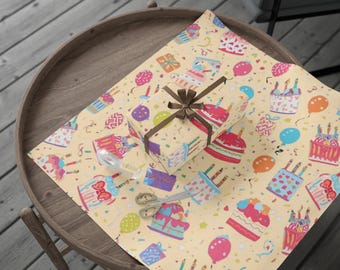Birthday Cake Pattern Wrapping Paper | Party Balloons Confetti