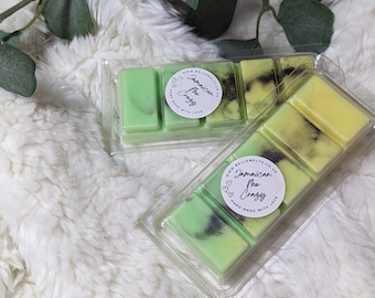 Jamaican Me Crazy wax melts, fruit-filled fragrance, citrus notes passion fruit strawberries pineapple vanilla coconut, tropical scent,