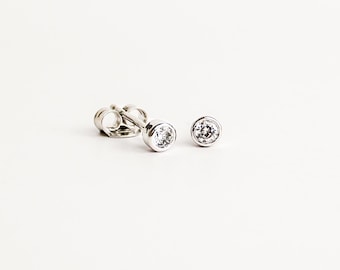 The Vesta Studs, CZ stud earrings, bezel set, celestial jewelry, goddess jewelry, roman inspired, dainty, minimalist studs, sterling silver
