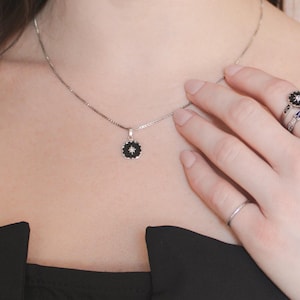 Nocturne Necklace, Black Enamel Star, Vintage Inspired, Mourning Victorian, Jewelry Gift for Her, Star Celestial, Gemstone, Sterling Silver image 4