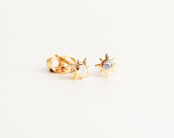 The Stella Studs, 8 point star stud earrings, CZ stone, celestial, historically inspired, roman goddess, 18k gold vermeil, everyday earrings