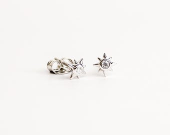 The Stella Studs, 8 point star stud earrings, CZ stone, historically inspired, celestial, roman goddess, sterling silver, minimalist earring