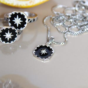 Nocturne Necklace, Black Enamel Star, Vintage Inspired, Mourning Victorian, Jewelry Gift for Her, Star Celestial, Gemstone, Sterling Silver image 5