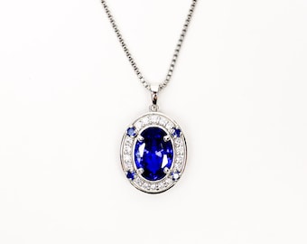 Diana Legacy Necklace, Princess Diana Engagement Replica, Sapphire Gemstone, Sterling Silver, Jewelry Gift for Her, Statement Pendant, Blue