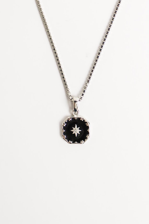 Nocturne Necklace, Black Enamel Star, Vintage Inspired, Mourning Victorian, Jewelry Gift for Her, Star Celestial, Gemstone, Sterling Silver
