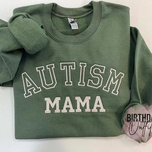 Geborduurd Autism Mama-sweater, geborduurde mama ronde hals, gepersonaliseerde geschenken, gepersonaliseerde sweater, ronde hals voor vrouwen, moeder cadeaus
