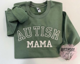 Embroidered Autism Mama Crewneck Sweatshirt, Personalized Mom Gift
