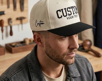 Boné de sarja bordado personalizado, boné de cinco painéis personalizado