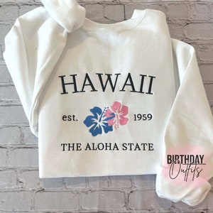 Hawaii Embroidered Sweatshirt, Hawaii crewneck, Hawaii embroidery, States and cities shirts, Hawaii sweatshirt, aloha state crew