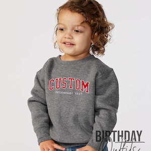 KIDS Custom Filled Embroidered Varsity Crewneck, Embroidery Crewneck, Embroidered Sweatshirt, university sweaters, personalized sweatshirt