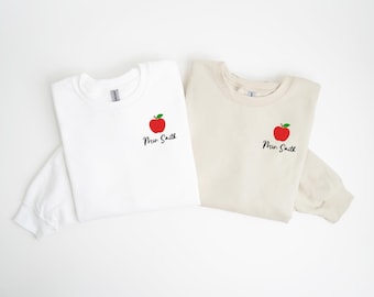 Custom Embroidered Teacher Last Name Sweatshirt with an apple, Back To School, Teacher Appreciation, Teacher Gift