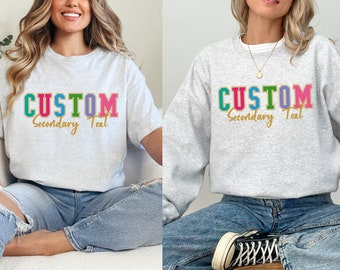 Custom Rainbow Embroidered Varsity Crewneck, Embroidery Crewneck, Embroidered Sweatshirt, university sweaters, personalized sweatshirt