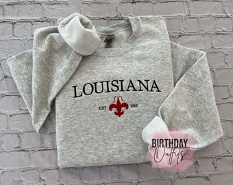 Louisiana Embroidered Sweatshirt, Louisiana crewneck, Louisiana embroidery, States and cities shirts, Louisiana sweatshirt, New orleans crew