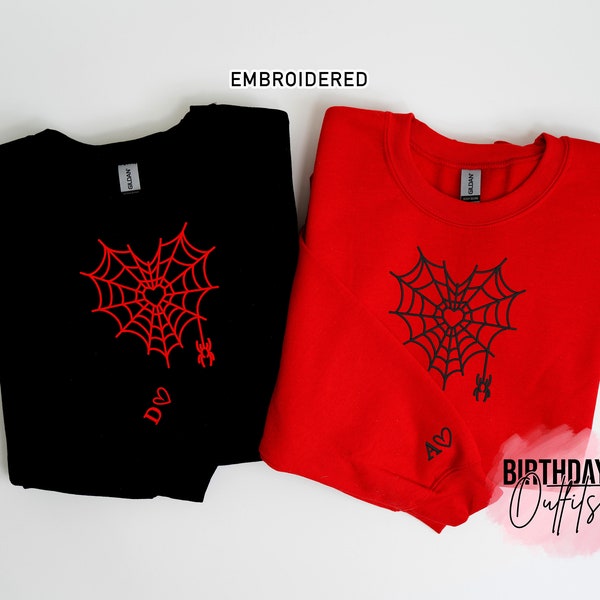 Spider Web Heart Matching Valentine's Day Embroidered Sweatshirts, Couple matching sweatshirts, Best Valentine's Gifts